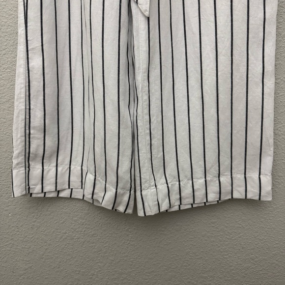 Joie Linen Blend Belted Cropped Wide Leg Pants White Black Stripe Size Small - Picture 4 of 12